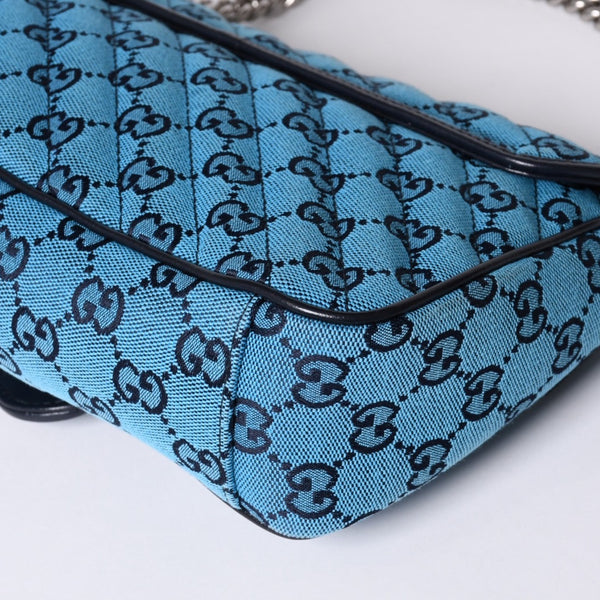 New and unused GUCCI GG Marmont Matelasse Diagonal Canvas Shoulder Bag Blue GG Pattern Chain Used 4a000922