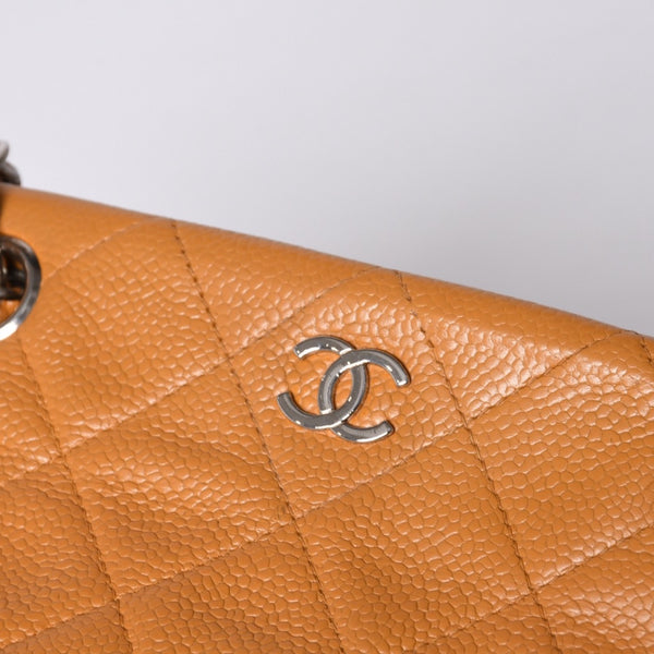 CHANEL Chain Shoulder Bag No. 5 Coco Mark Caviar Skin Light Brown Silver Hardware Good Condition Used 4a001120