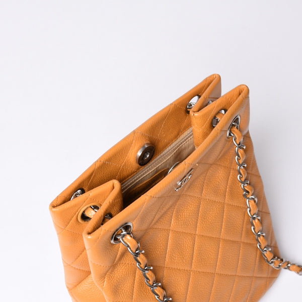 CHANEL Chain Shoulder Bag No. 5 Coco Mark Caviar Skin Light Brown Silver Hardware Good Condition Used 4a001120