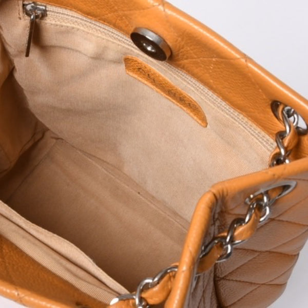 CHANEL Chain Shoulder Bag No. 5 Coco Mark Caviar Skin Light Brown Silver Hardware Good Condition Used 4a001120