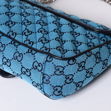 画像をギャラリービューアに読み込む, 新品未使用 GUCCI グッチ GGマーモント マテラッセ ダイアゴナル キャンバス ショルダーバッグ ブルー GG柄 チェーン 中古 4a000922