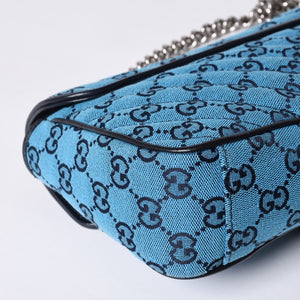 New and unused GUCCI GG Marmont Matelasse Diagonal Canvas Shoulder Bag Blue GG Pattern Chain Used 4a000922