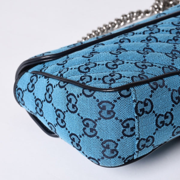 New and unused GUCCI GG Marmont Matelasse Diagonal Canvas Shoulder Bag Blue GG Pattern Chain Used 4a000922