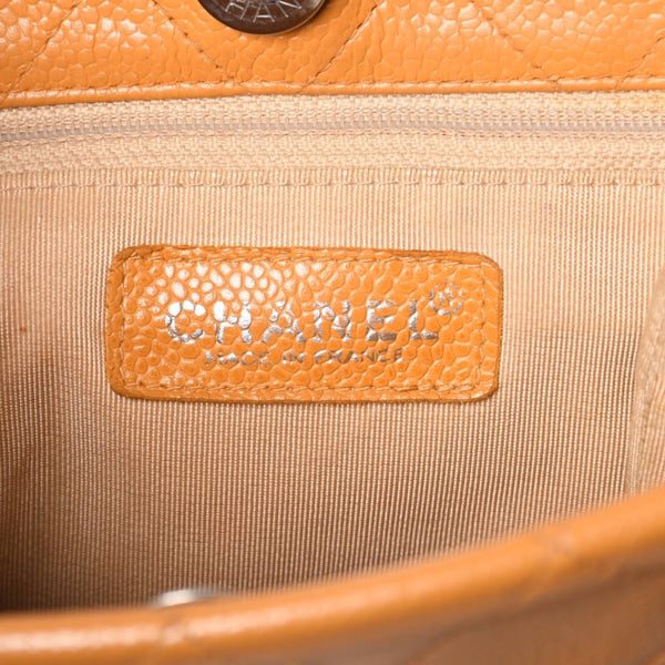 CHANEL Chain Shoulder Bag No. 5 Coco Mark Caviar Skin Light Brown Silver Hardware Good Condition Used 4a001120