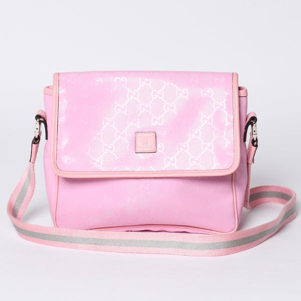 GUCCI グッチ GGキャンバス Shoulder Bag ワンショルダーバッグ 297559 ピンク インプリメ シルバー金具 美品 中古 4a001094