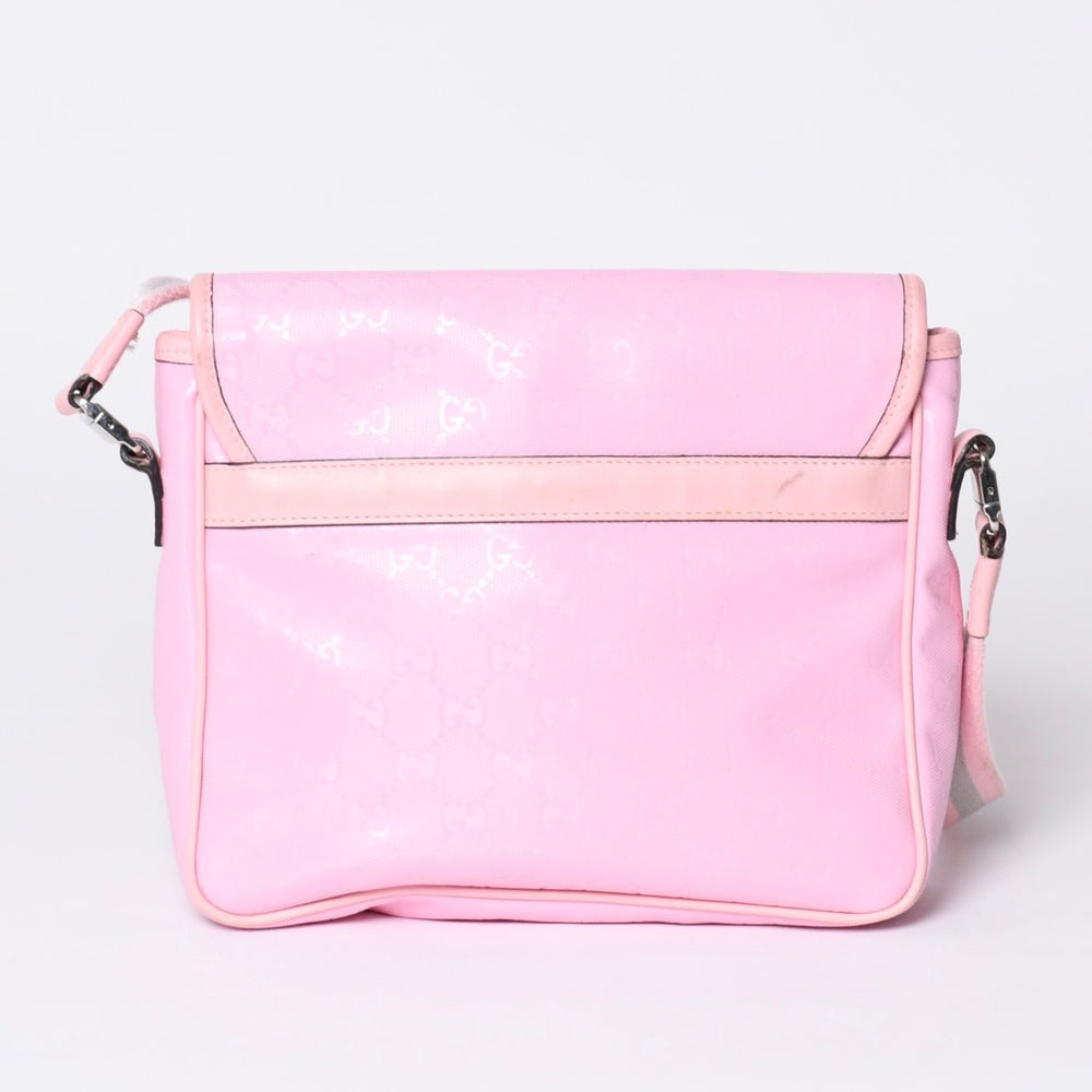 GUCCI グッチ GGキャンバス Shoulder Bag ワンショルダーバッグ 297559 ピンク インプリメ シルバー金具 美品 中古 4a001094