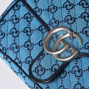 New and unused GUCCI GG Marmont Matelasse Diagonal Canvas Shoulder Bag Blue GG Pattern Chain Used 4a000922