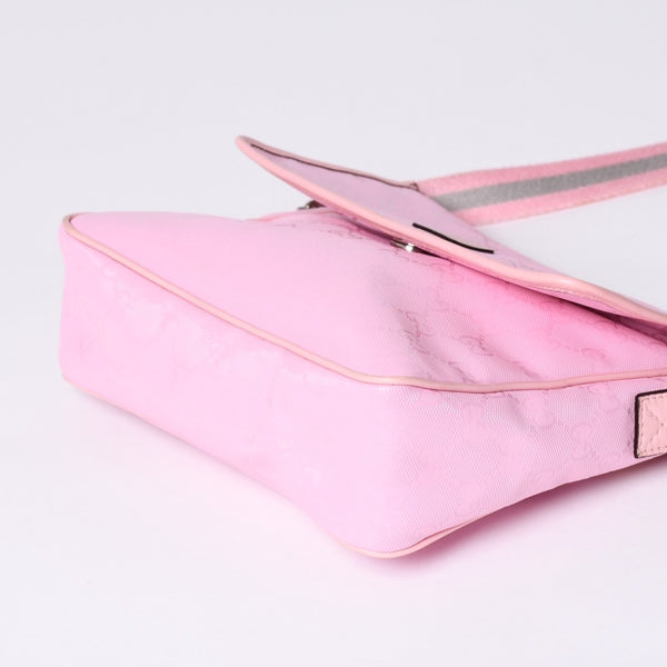 GUCCI グッチ GGキャンバス Shoulder Bag ワンショルダーバッグ 297559 ピンク インプリメ シルバー金具 美品 中古 4a001094