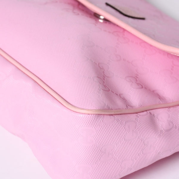 GUCCI グッチ GGキャンバス Shoulder Bag ワンショルダーバッグ 297559 ピンク インプリメ シルバー金具 美品 中古 4a001094