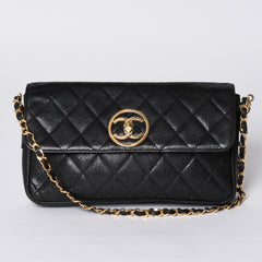 CHANEL シャネル Sフラップ Sチェーンショルダーバッグ 2番台 ココマーク キャビアスキン ブラック ゴールド金具 美品 中古 4a000931
