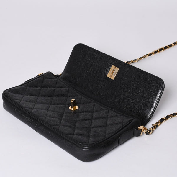 CHANEL シャネル Sフラップ Sチェーンショルダーバッグ 2番台 ココマーク キャビアスキン ブラック ゴールド金具 美品 中古 4a000931