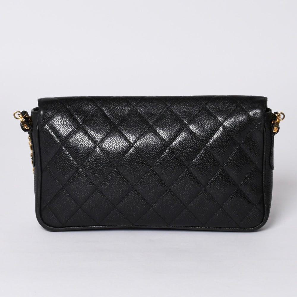 CHANEL シャネル Sフラップ Sチェーンショルダーバッグ 2番台 ココマーク キャビアスキン ブラック ゴールド金具 美品 中古 4a000931