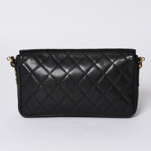 CHANEL シャネル Sフラップ Sチェーンショルダーバッグ 2番台 ココマーク キャビアスキン ブラック ゴールド金具 美品 中古 4a000931