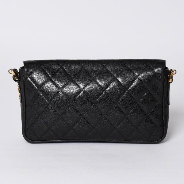 CHANEL シャネル Sフラップ Sチェーンショルダーバッグ 2番台 ココマーク キャビアスキン ブラック ゴールド金具 美品 中古 4a000931