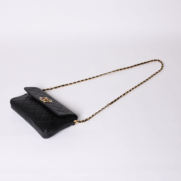CHANEL シャネル Sフラップ Sチェーンショルダーバッグ 2番台 ココマーク キャビアスキン ブラック ゴールド金具 美品 中古 4a000931