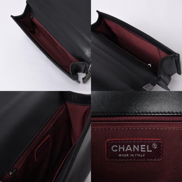 Very Good Condition CHANEL Boy Chanel Chevron Chain Shoulder Bag A92193 20th Series Coco Mark Calfskin Black Used 4a000907