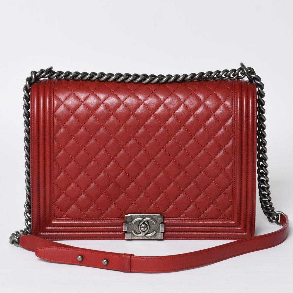 極美品 CHANEL シャネル ボーイシャネル ラージ チェーンショルダーバッグ A67087 18番台 ココマーク ラムスキン レッド 中古 4a000909