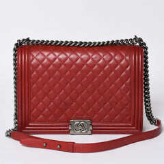 Very Good Condition CHANEL Boy Chanel Large Chain Shoulder Bag A67087 18th Series Coco Mark Lambskin Red Used 4a000909
