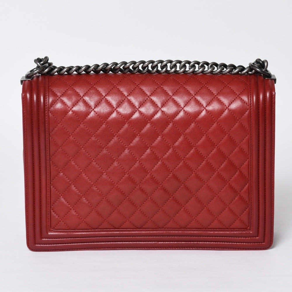 極美品 CHANEL シャネル ボーイシャネル ラージ チェーンショルダーバッグ A67087 18番台 ココマーク ラムスキン レッド 中古 4a000909