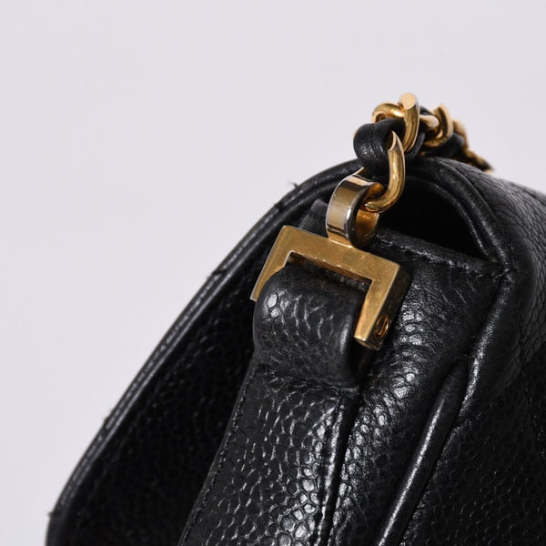 CHANEL シャネル Sフラップ Sチェーンショルダーバッグ 2番台 ココマーク キャビアスキン ブラック ゴールド金具 美品 中古 4a000931