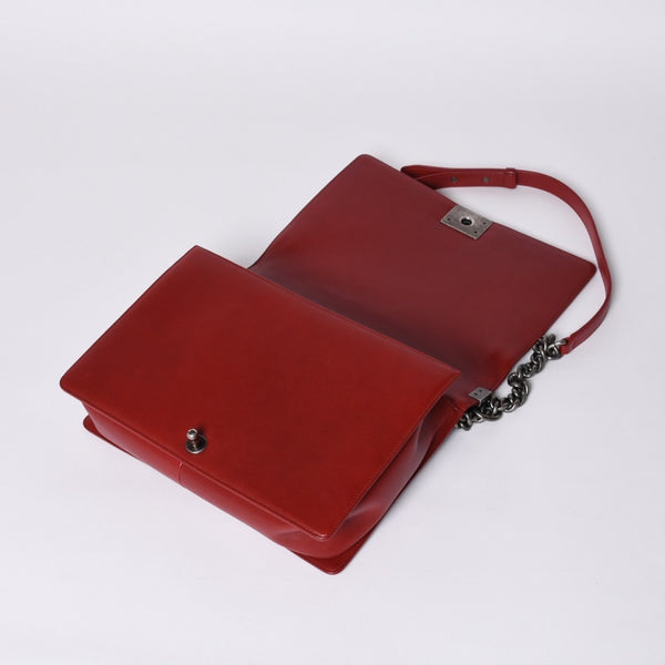 Very Good Condition CHANEL Boy Chanel Large Chain Shoulder Bag A67087 18th Series Coco Mark Lambskin Red Used 4a000909