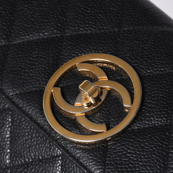 CHANEL シャネル Sフラップ Sチェーンショルダーバッグ 2番台 ココマーク キャビアスキン ブラック ゴールド金具 美品 中古 4a000931
