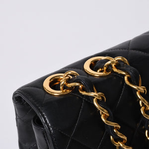 極美品 CHANEL シャネル デカマトラッセ30 SフラップWチェーンショルダーバッグ 4番台 ココマーク ラムスキン ブラック 中古 4a000899