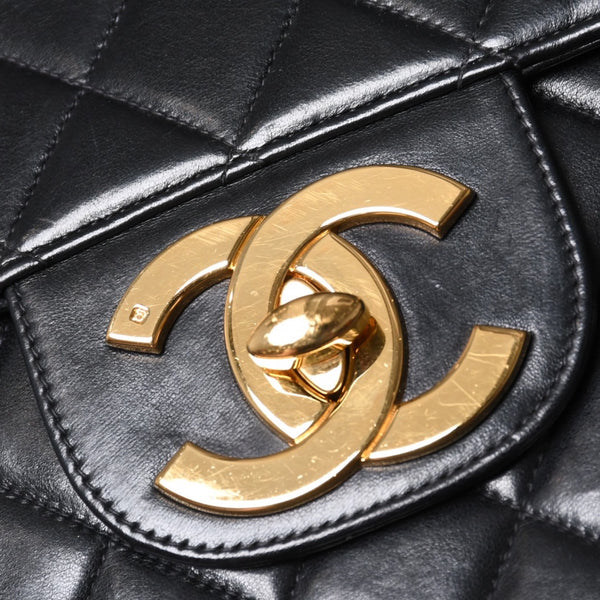 極美品 CHANEL シャネル デカマトラッセ30 SフラップWチェーンショルダーバッグ 4番台 ココマーク ラムスキン ブラック 中古 4a000899