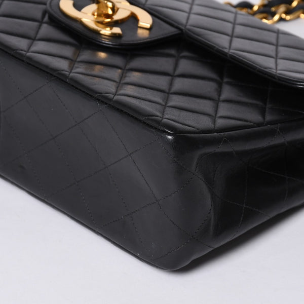 極美品 CHANEL シャネル デカマトラッセ30 SフラップWチェーンショルダーバッグ 4番台 ココマーク ラムスキン ブラック 中古 4a000899