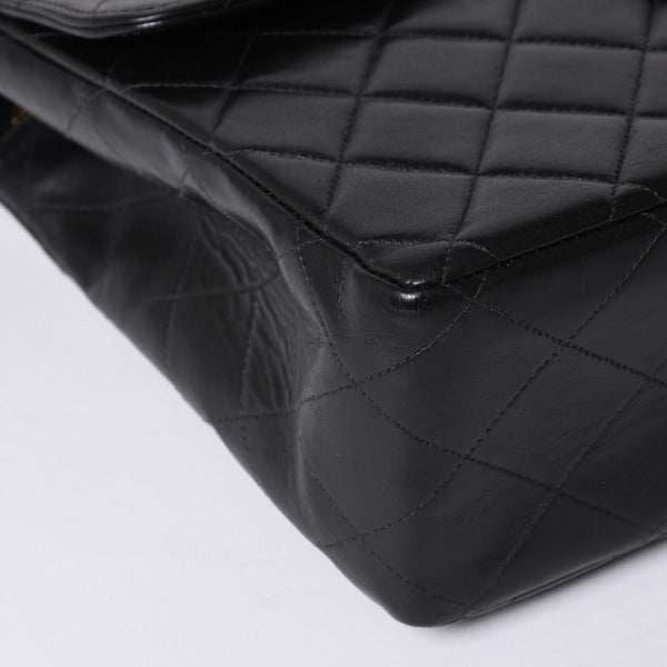 極美品 CHANEL シャネル デカマトラッセ30 SフラップWチェーンショルダーバッグ 4番台 ココマーク ラムスキン ブラック 中古 4a000899
