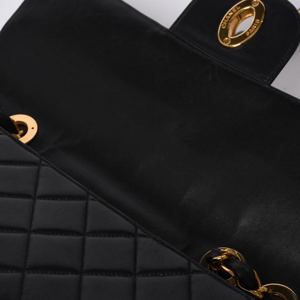 極美品 CHANEL シャネル デカマトラッセ30 SフラップWチェーンショルダーバッグ 4番台 ココマーク ラムスキン ブラック 中古 4a000899