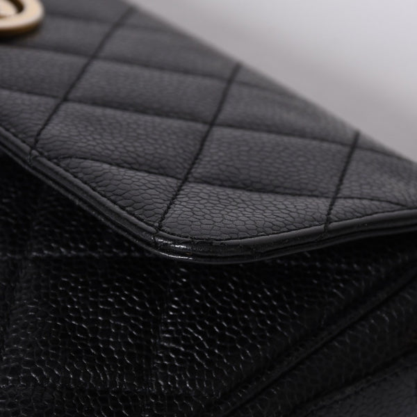 CHANEL シャネル Sフラップ Sチェーンショルダーバッグ 2番台 ココマーク キャビアスキン ブラック ゴールド金具 美品 中古 4a000931