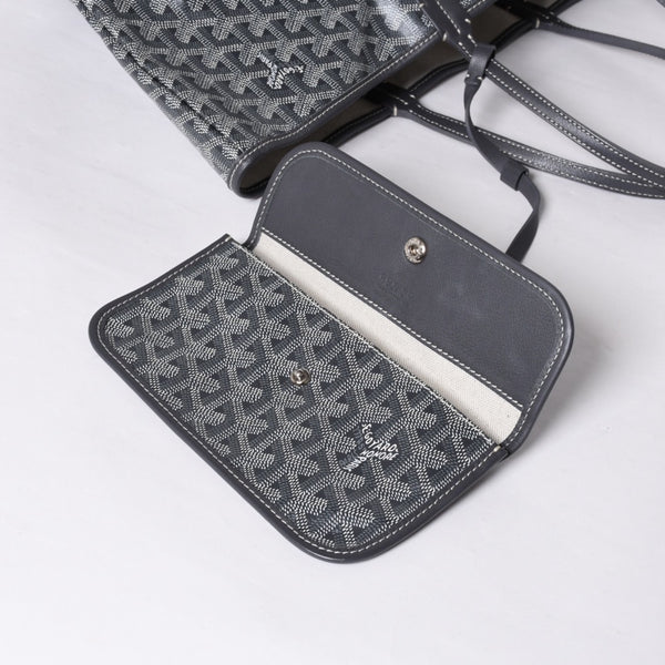 新品同様 GOYARD ゴヤール サンルイPM バッグ トートバッグ STLOUIPMLTY01CL01P グレー PVC レザー 中古 4a000881