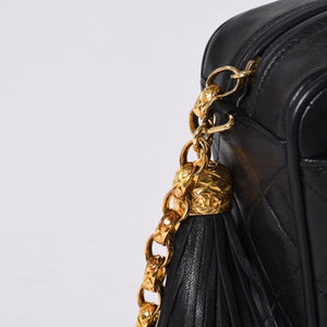 Very Good Condition CHANEL Chain Shoulder Bag No. 1 Coco Mark Lambskin Quilted Fringe Black Used 4a000929