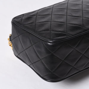 Very Good Condition CHANEL Chain Shoulder Bag No. 1 Coco Mark Lambskin Quilted Fringe Black Used 4a000929