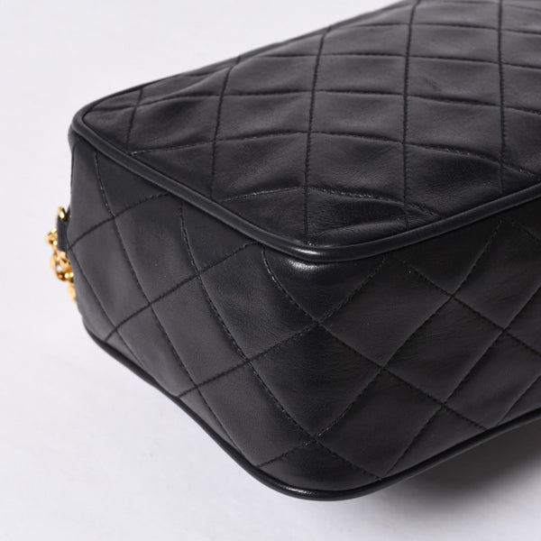 Very Good Condition CHANEL Chain Shoulder Bag No. 1 Coco Mark Lambskin Quilted Fringe Black Used 4a000929
