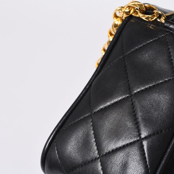 Very Good Condition CHANEL Chain Shoulder Bag No. 1 Coco Mark Lambskin Quilted Fringe Black Used 4a000929