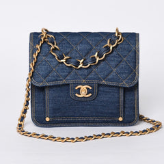 新品未使用 CHANEL シャネル チェーンショルダーバッグ AS3932 ランダム番台 ココマーク デニム インディゴブルー キルティング 中古 4a000989