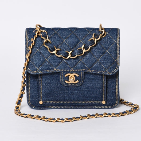 新品未使用 CHANEL シャネル チェーンショルダーバッグ AS3932 ランダム番台 ココマーク デニム インディゴブルー キルティング 中古 4a000989