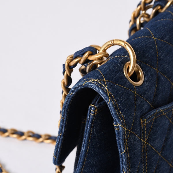 新品未使用 CHANEL シャネル チェーンショルダーバッグ AS3932 ランダム番台 ココマーク デニム インディゴブルー キルティング 中古 4a000989
