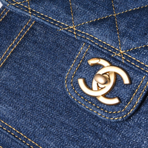 新品未使用 CHANEL シャネル チェーンショルダーバッグ AS3932 ランダム番台 ココマーク デニム インディゴブルー キルティング 中古 4a000989