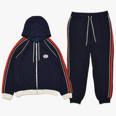 極美品 GUCCI グッチ セットアップ シェリーライン ウール セットアップ 673290 ネイビー レッド グリーン ホワイト シルバー金具 中古 4a000997