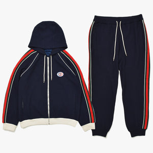 極美品 GUCCI グッチ セットアップ シェリーライン ウール セットアップ 673290 ネイビー レッド グリーン ホワイト シルバー金具 中古 4a000997