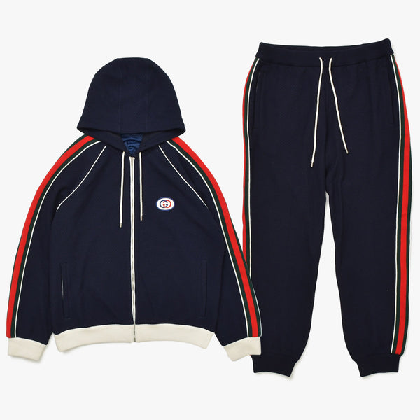 極美品 GUCCI グッチ セットアップ シェリーライン ウール セットアップ 673290 ネイビー レッド グリーン ホワイト シルバー金具 中古 4a000997