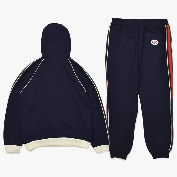 極美品 GUCCI グッチ セットアップ シェリーライン ウール セットアップ 673290 ネイビー レッド グリーン ホワイト シルバー金具 中古 4a000997
