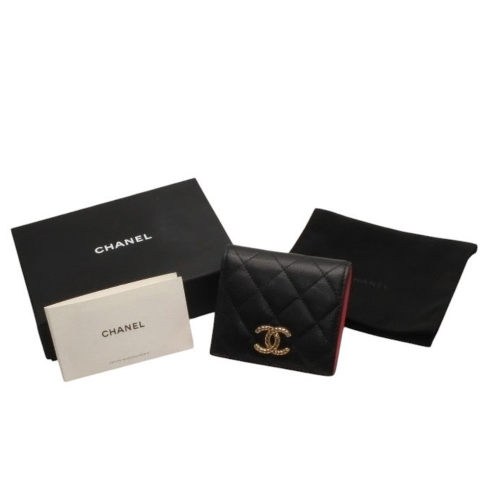 CHANEL シャネル Small Wallet スモールウォレット Black Pink Gold ブラック ピンク ゴールド キャビアスキン AP3185 XT734XNC 美品 中古 4a001033