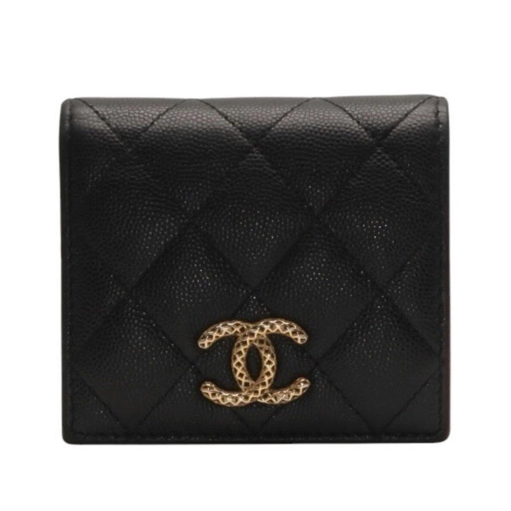 CHANEL シャネル Small Wallet スモールウォレット Black Pink Gold ブラック ピンク ゴールド キャビアスキン AP3185 XT734XNC 美品 中古 4a001033