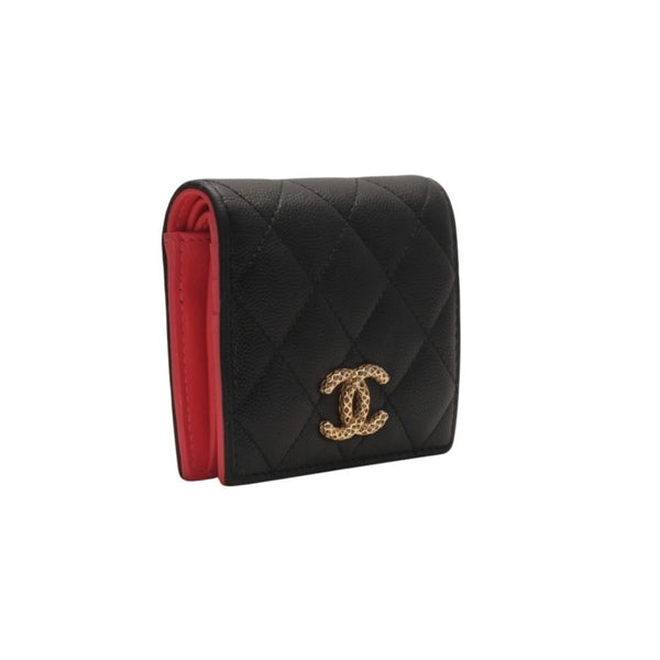 CHANEL シャネル Small Wallet スモールウォレット Black Pink Gold ブラック ピンク ゴールド キャビアスキン AP3185 XT734XNC 美品 中古 4a001033