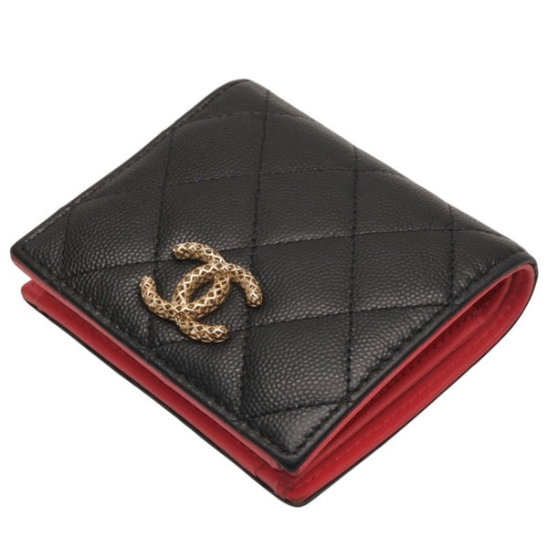 CHANEL シャネル Small Wallet スモールウォレット Black Pink Gold ブラック ピンク ゴールド キャビアスキン AP3185 XT734XNC 美品 中古 4a001033