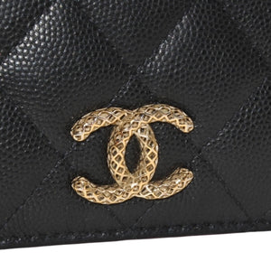 CHANEL シャネル Small Wallet スモールウォレット Black Pink Gold ブラック ピンク ゴールド キャビアスキン AP3185 XT734XNC 美品 中古 4a001033